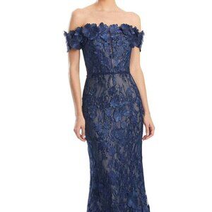 NWT Alexander by Daymor 1971S24 Lace Applique Prom Dress Navy Size 8